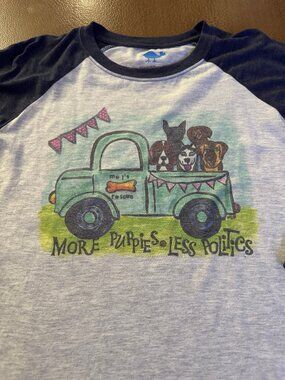 Luckybird Clothing Co - "More Puppies Less Politics" Raglan Navy Blue - Size Med